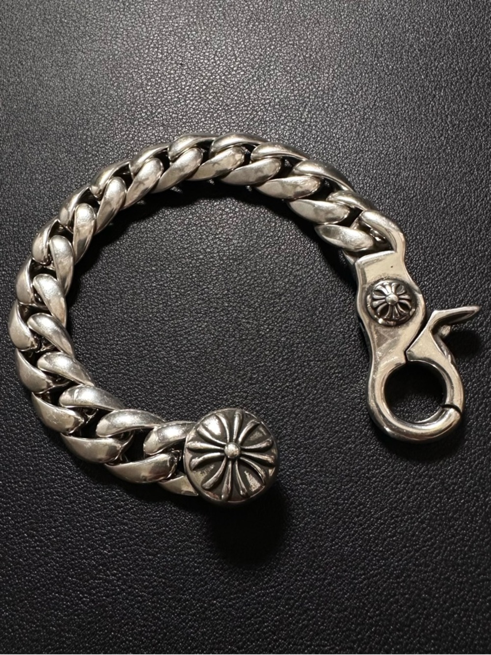 Chrome Hearts Plus Lobster Clasp Cuban Link Bracelet 925 Sterling Silver 89.7g